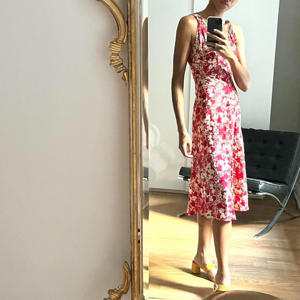 Vintage Silk Printed Midi Dress